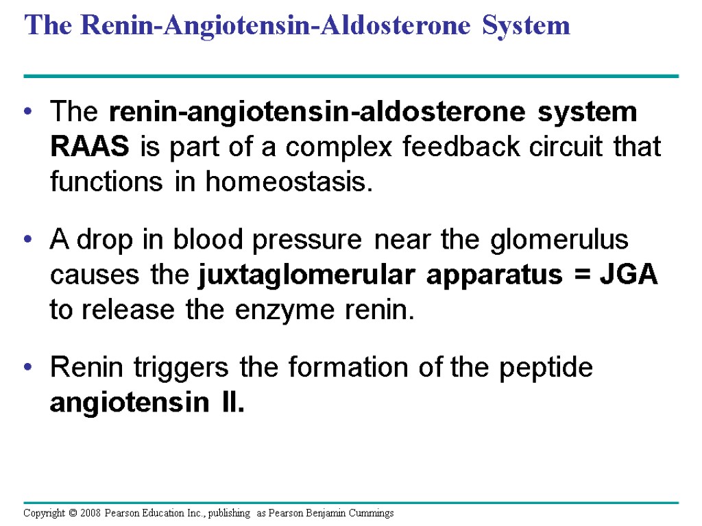 The Renin-Angiotensin-Aldosterone System The renin-angiotensin-aldosterone system RAAS is part of a complex feedback circuit